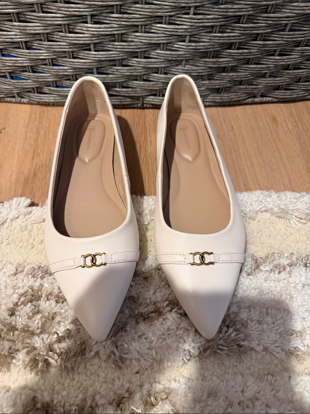 Giani Bernini Ivory Pointed-Toe Flats with Gold Accent